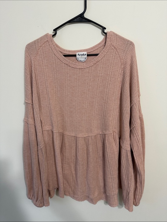 ARULA Tops - ARULA Blush Pink Waffle Peplum Sweater
